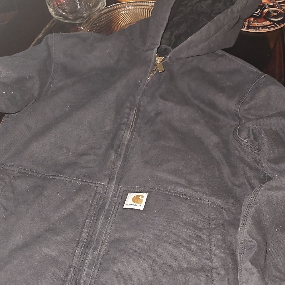 Vintage Carhartt Black Zip Hooded Insulated Jacket with Logo Patch